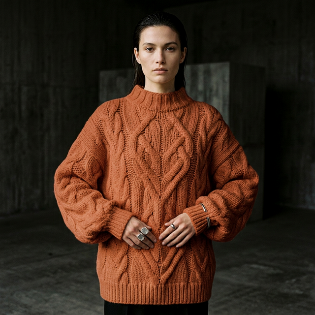 The Meridian Cable Knit — Rust colorway